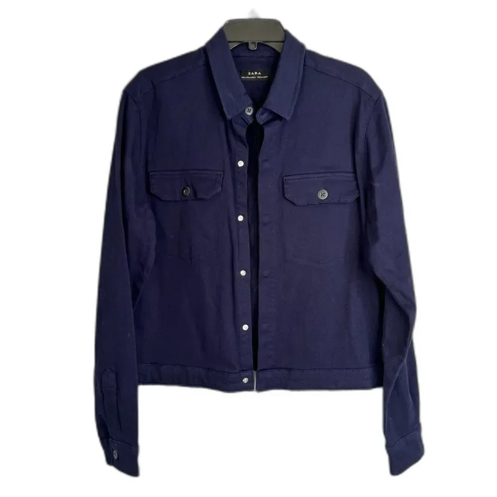 Zara Navy Blue Snap Button Front Casual Twill Jacket Size‎ Medium